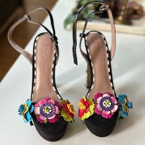 Betsey Johnson Black Heels with Colorful Floral Accents